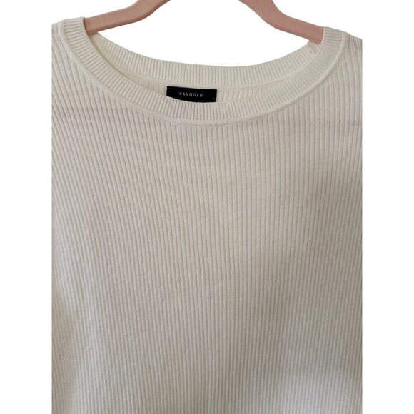 Halogen Womens Ribbed White Sweater L Long Sleeve Round Neck Soft Blend Fabric - Picture 6 of 16
